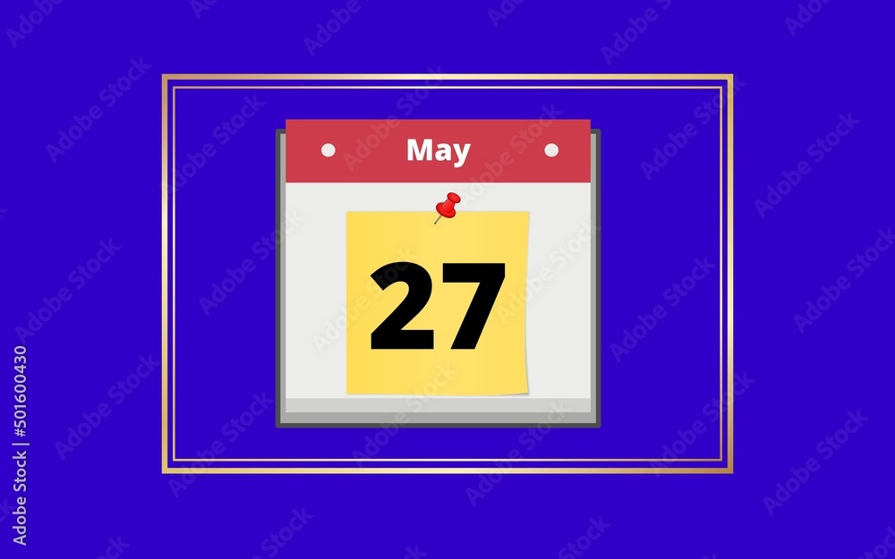 Fototapeta premium month of may day 27 calendar with blue and gold details, to remember celebration date.