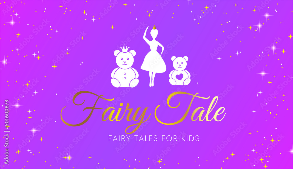 Fairy Tale for Kids Purple Illustration Background Design with a Bears and Dancing Princess