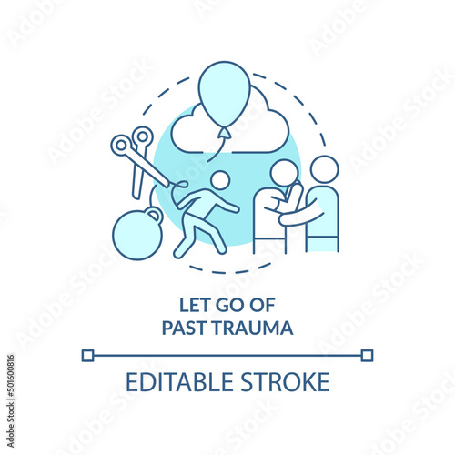 Let go of past trauma turquoise concept icon. Self care daily activity abstract idea thin line illustration. Mental health. Isolated outline drawing. Editable stroke. Arial, Myriad Pro-Bold fonts used
