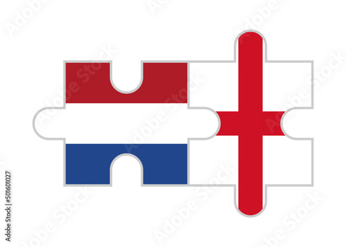 puzzle pieces of netherlands and england flags. vector illustration isolated on white background