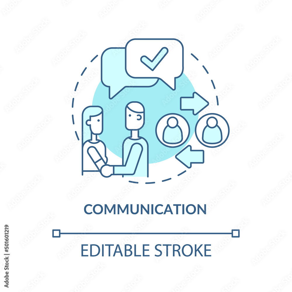 Communication turquoise concept icon. Healthy relationships characteristic abstract idea thin line illustration. Isolated outline drawing. Editable stroke. Arial, Myriad Pro-Bold fonts used