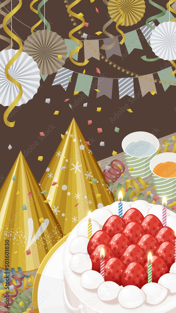 レトロな誕生日パーティーの風景 背景イラスト 16 9 縦 Stock Vector Adobe Stock