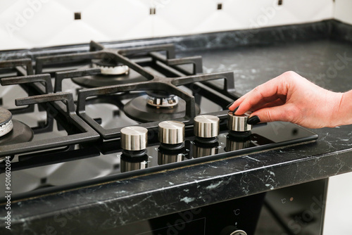 Konstfotografi close up of gas stove in the kitchen