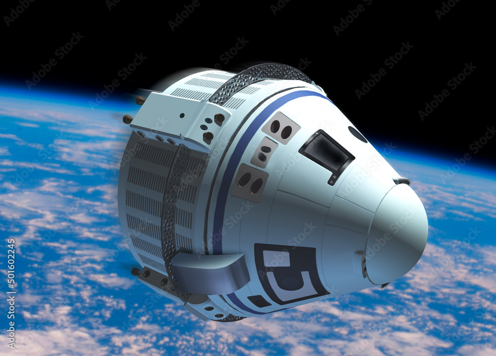 Fototapeta premium Capsule spatiale starliner en orbite autour de la Terre