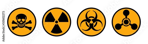 Radioactive and toxic threat sign. Toxic and radioactive danger of contamination and use biological weapons. Use of chemically poisonous substances and poison of rapid vector damage.