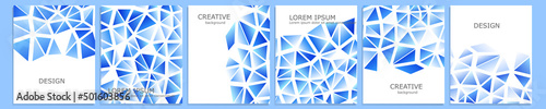 Set of vector cover notebook design. Abstract blue minimal triangles halftone template design for notebook paper, copybook brochures, book, magazine. Planner and diary cover for print