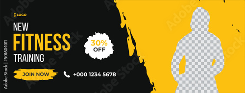 Fitness gym training social media cover photo template. Gym agency social media timeline web banner 