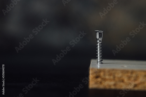 a silver screw screwed into wooden plank