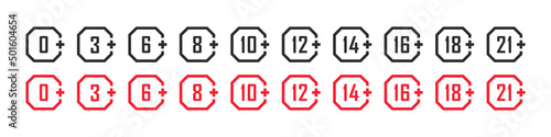 Age restriction icons set. Mark age limit. Recommended age limit. Vector icons