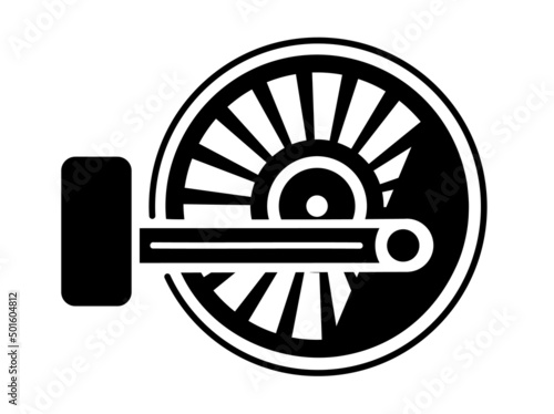 Steam locomotive, train wheel. locomotive transmission. Gear for transmitting rotation through the piston to the main wheel. Engine simple style detailed logo icon vector illustration isolated