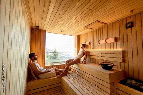 Young couple relaxing in th...