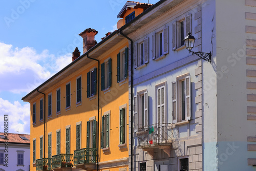 vecchi palazzi colorati di arona in italia photo