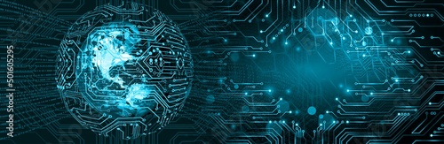 binary circuit cogs global technology banner background.Abstract technology background Hi-tech communication concept innovation background.vector digital binary global technology.
