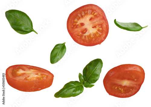 Fototapeta Naklejka Na Ścianę i Meble -  set of sliced tomatoes and basil
