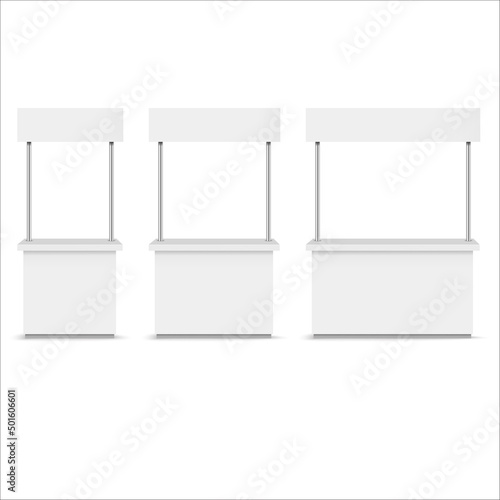 White blank advertising POS POI PVC Promotion counter booth. Vector