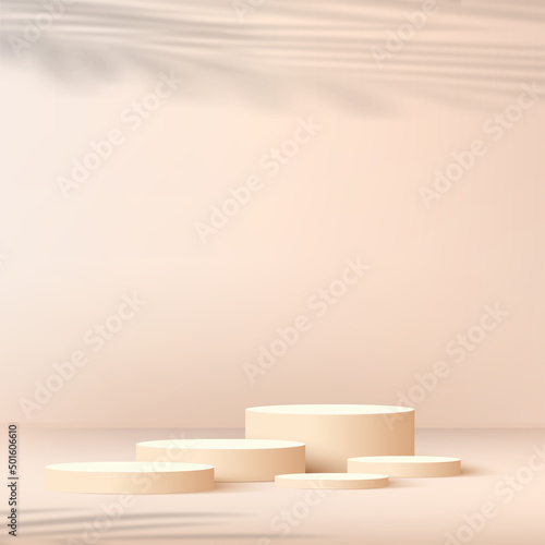 Abstract background with cream color geometric 3d podiums. Vector