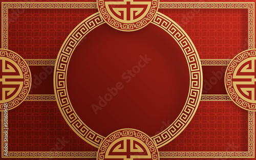 Chinese frame background red and gold color with asian elements.