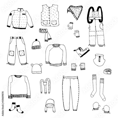 Vector set of doodles of children casual clothes