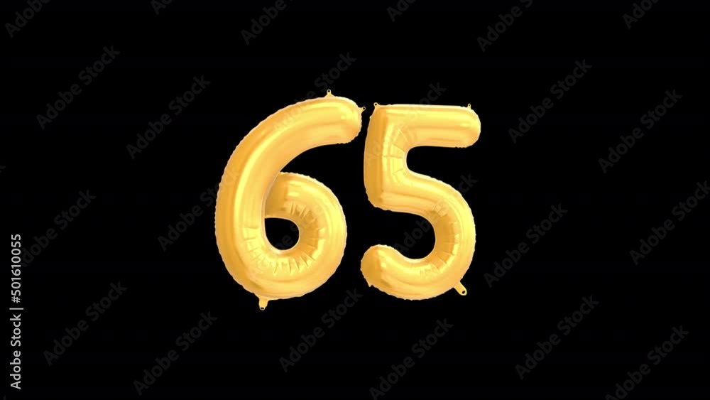 Helium Gold Balloon with Number 65. Loop Animation with Alpha Channel Prores 4444 Helium Gold Balloon with Number 65. Loop Animation with Alpha Channel Prores 4444