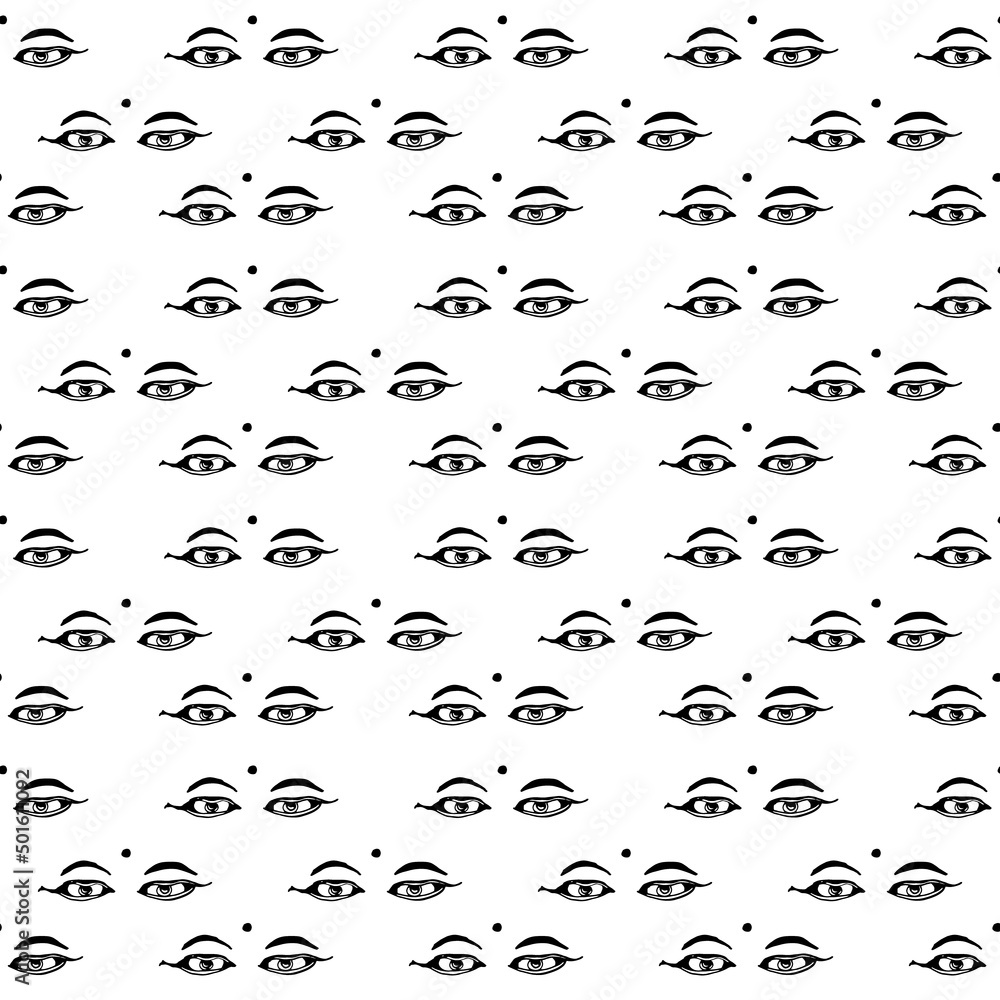 Seamless vector pattern of black and white eyes.