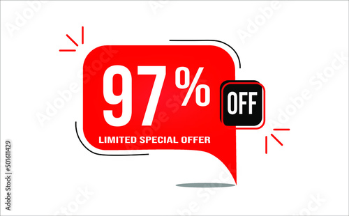 97  off limited offer. White and red banner with clearance details