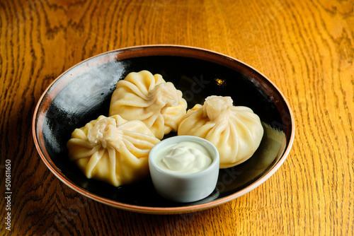 Traditional Georgian dish, khinkali Kalakuri, photo