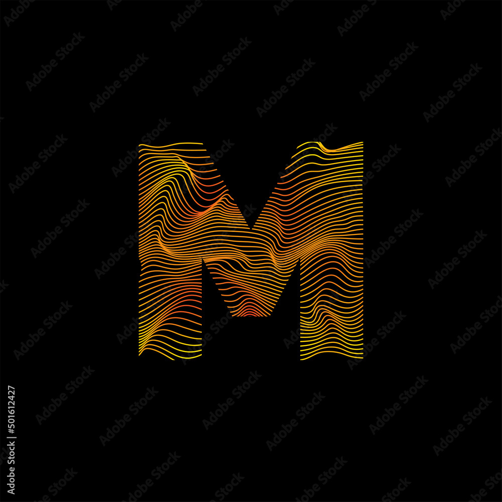 M letter wavy line. M letter with motion wave. Alphabet logo with ...