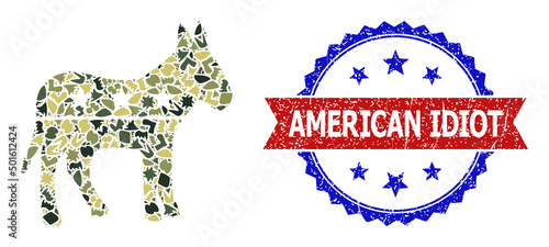 Leinwand Poster Military camouflage composition of republican donkey icon, and bicolor unclean American Idiot watermark