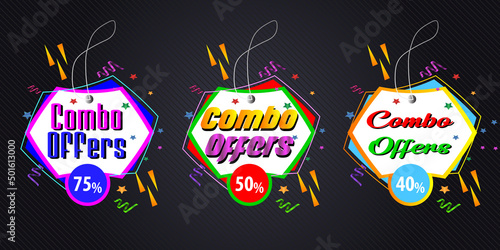 Combo offers labels vector, promotion banner sale tag