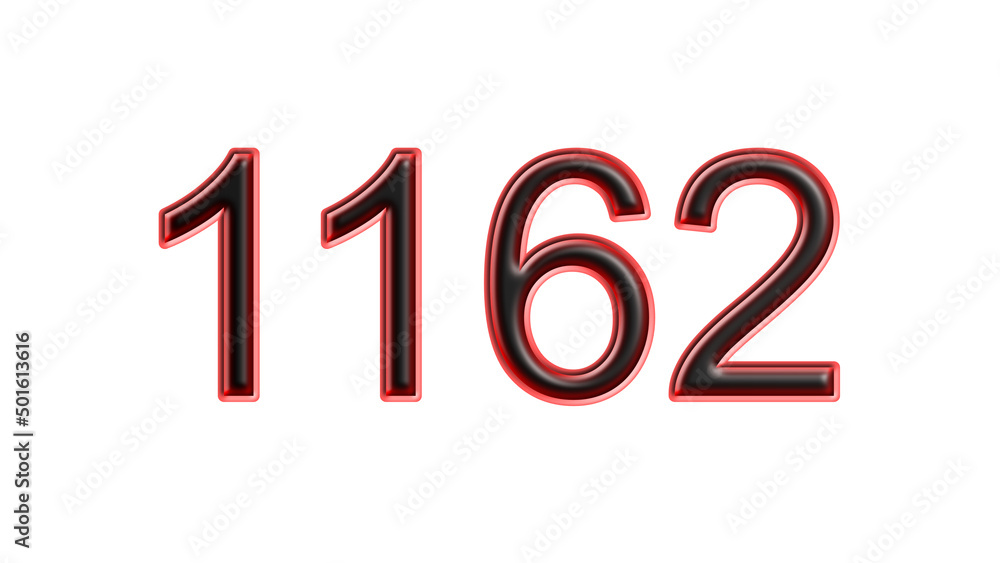 red 1162 number 3d effect white background red 1162 number 3d effect white background