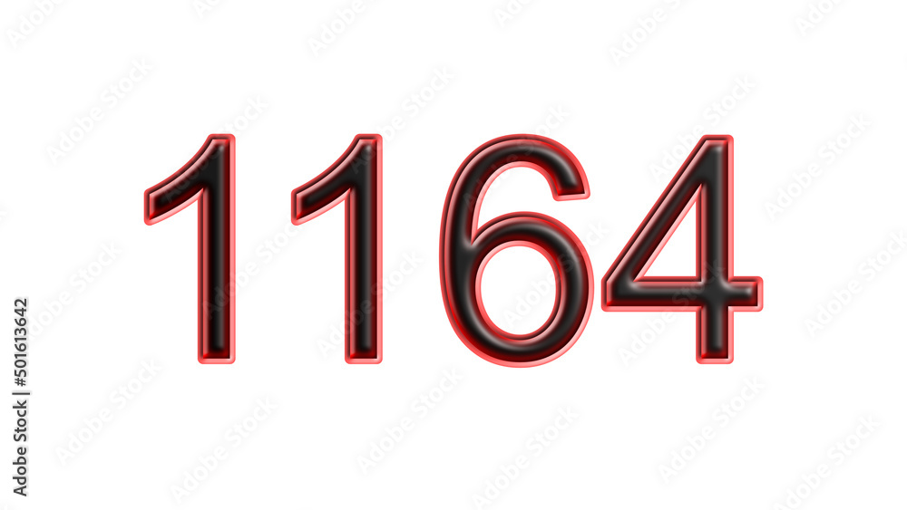 red 1164 number 3d effect white background red 1164 number 3d effect white background