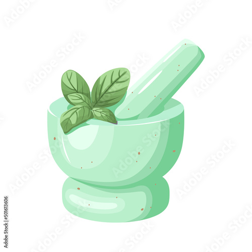 Mortar isolated on white background. Grind spices into powder. The concept of kitchen utensils and kitchen items.