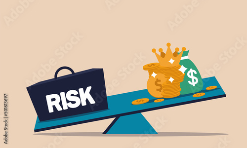 High risk invest and return ROI benefit. Low market money and reward opportunity tolerance appetite vector illustration concept. Cost balance and financial decision cube. Management strategy saving
