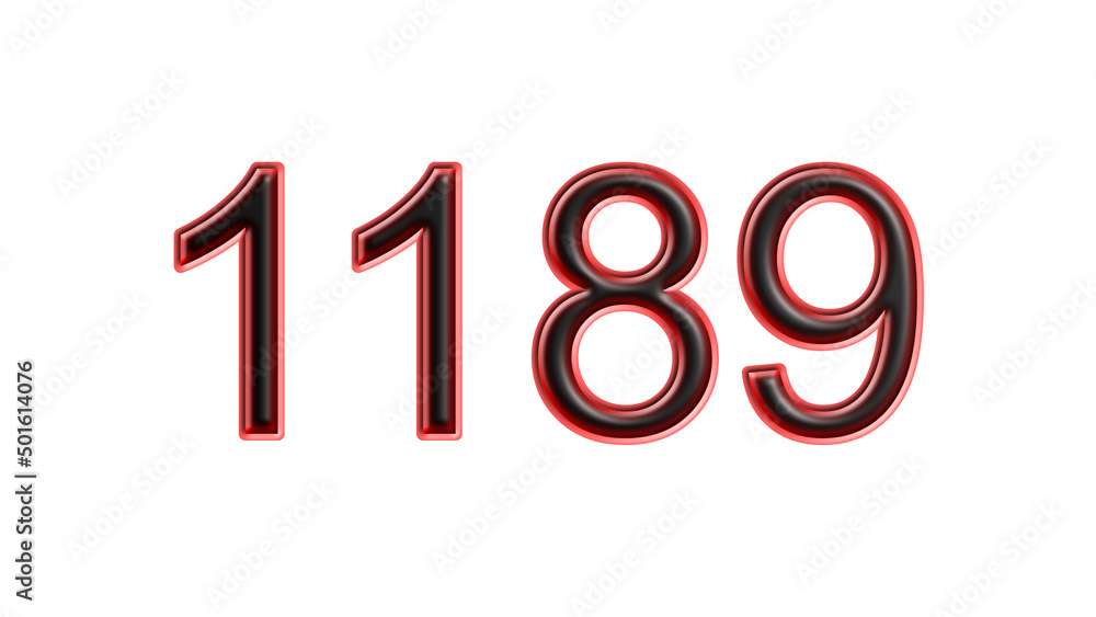 red 1189 number 3d effect white background red 1189 number 3d effect white background