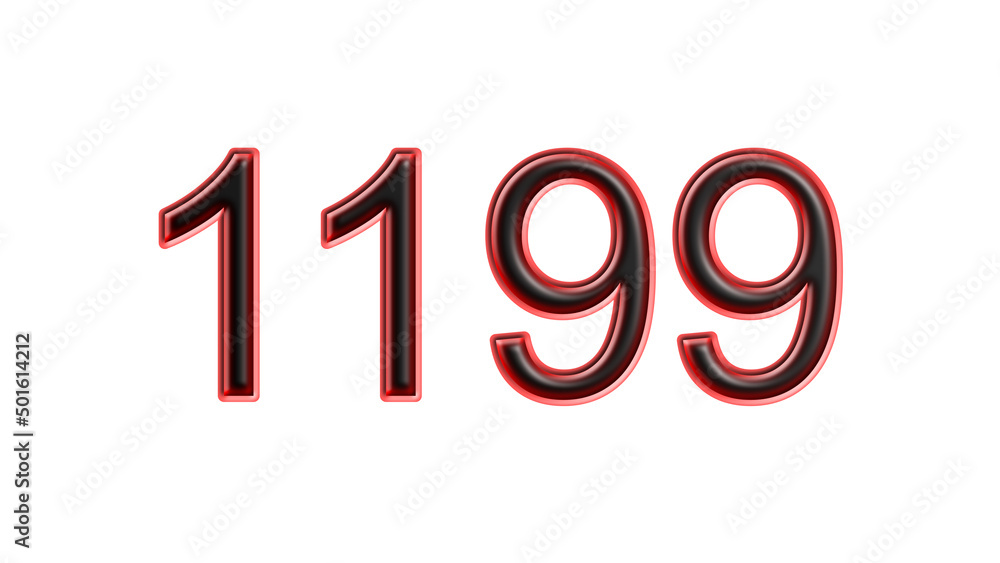 red 1199 number 3d effect white background red 1199 number 3d effect white background