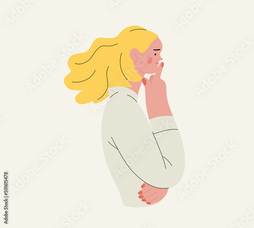People portrait - Thinking people -Modern flat vector concept illustration of a young man thinking about something, half-length portrait, user avatar. Creative landing web page illustartion