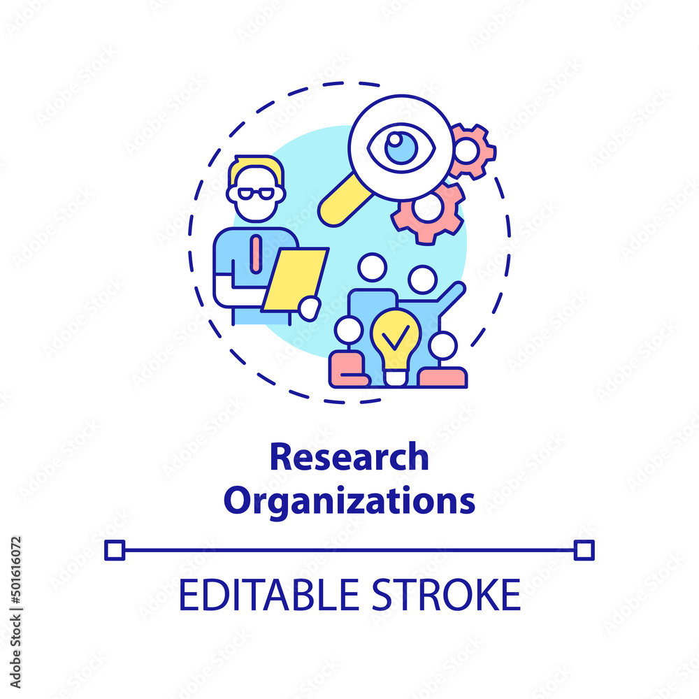 Research organizations concept icon. Social survey. Institution example abstract idea thin line illustration. Isolated outline drawing. Editable stroke. Arial, Myriad Pro-Bold fonts used