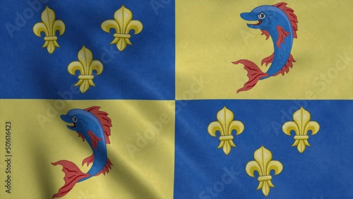 Dauphine flag, France, waving in wind. Realistic flag background photo