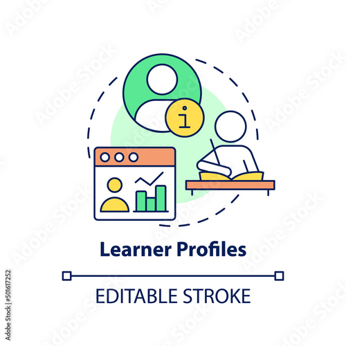 Learner profiles concept icon. Detailed students records. Personalized education abstract idea thin line illustration. Isolated outline drawing. Editable stroke. Arial, Myriad Pro-Bold fonts use