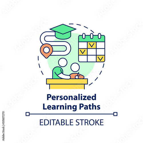 Personalized learning paths concept icon. Individual schedule. Education trend abstract idea thin line illustration. Isolated outline drawing. Editable stroke. Arial, Myriad Pro-Bold fonts use