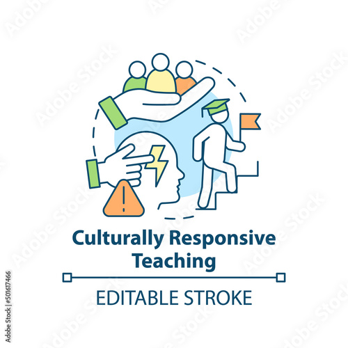 Culturally responsive teaching concept icon. Deal with traumatized students abstract idea thin line illustration. Isolated outline drawing. Editable stroke. Arial, Myriad Pro-Bold fonts use