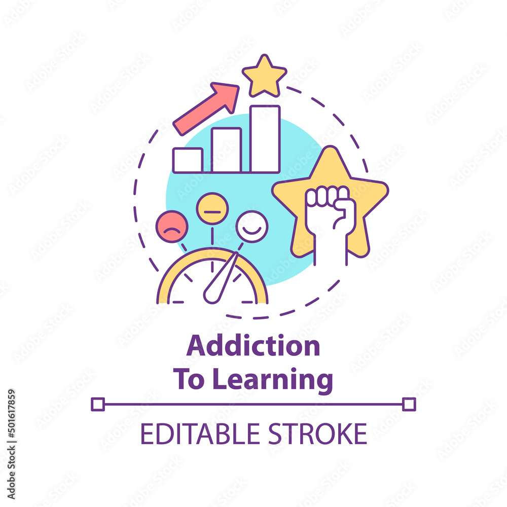 Addiction to learning concept icon. Benefit of gamification in education process abstract idea thin line illustration. Isolated outline drawing. Editable stroke. Arial, Myriad Pro-Bold fonts use Addiction to learning concept icon. Benefit of gamification in education process abstract idea thin line illustration. Isolated outline drawing. Editable stroke. Arial, Myriad Pro-Bold fonts use