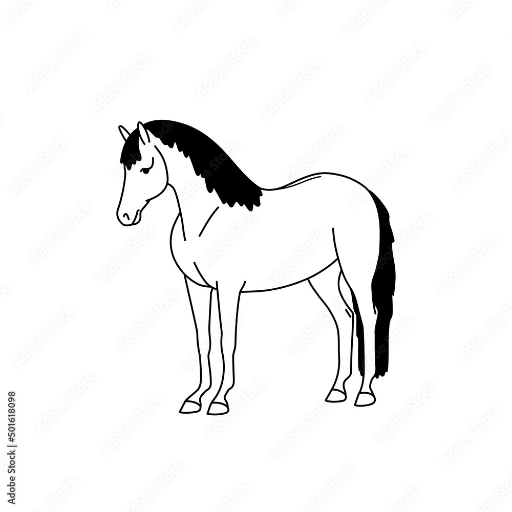 Obraz premium Cute horse stands quietly, painted in minimalism style