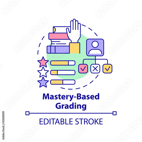 Mastery based grading concept icon. Student progress measure. Education trend abstract idea thin line illustration. Isolated outline drawing. Editable stroke. Arial, Myriad Pro-Bold fonts use