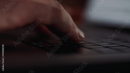 Wallpaper Mural Close-up of a woman typing text on a laptop. Super macro shooting as fingers type on the keyboard Torontodigital.ca