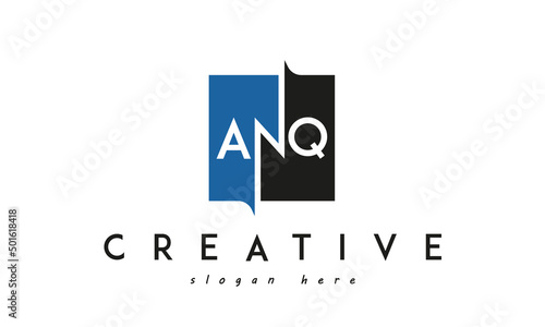 ANQ Square Framed Letter Logo Design Vector with Black and Blue Colors photo