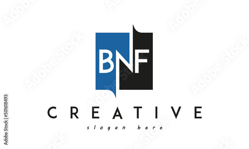 BNF Square Framed Letter Logo Design Vector with Black and Blue Colors