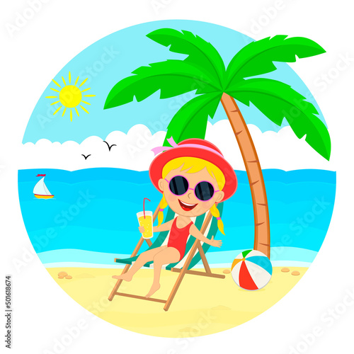 Cute cartoon girl at the beach