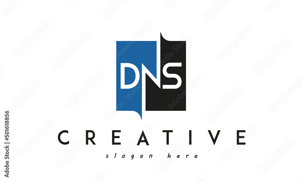 DNS Square Framed Letter Logo Design Vector with Black and Blue Colors DNS Square Framed Letter Logo Design Vector with Black and Blue Colors