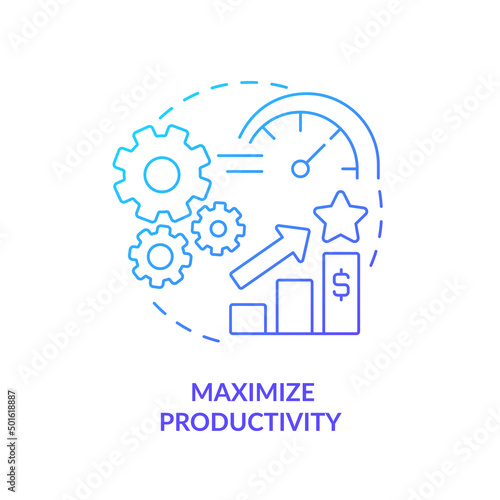 Maximize productivity blue gradient icon. Machine industry. Purposes of lean manufacturing abstract idea thin line illustration. Isolated outline drawing. Myriad Pro-Bold font used